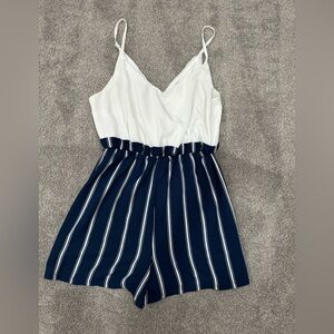 Lily Rose White and Navy Striped Romper